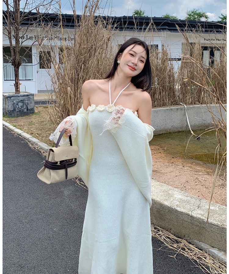 Long flowers shawl temperament dress a set