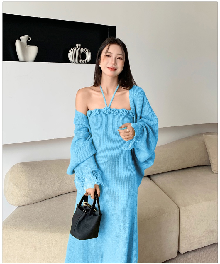 Long flowers shawl temperament dress a set
