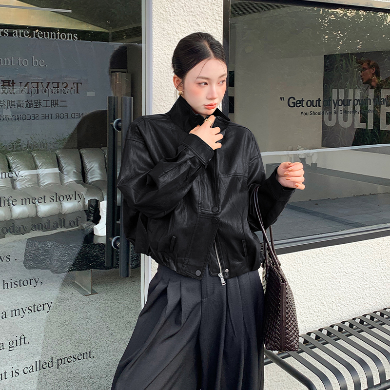 Temperament Casual leather coat short tops