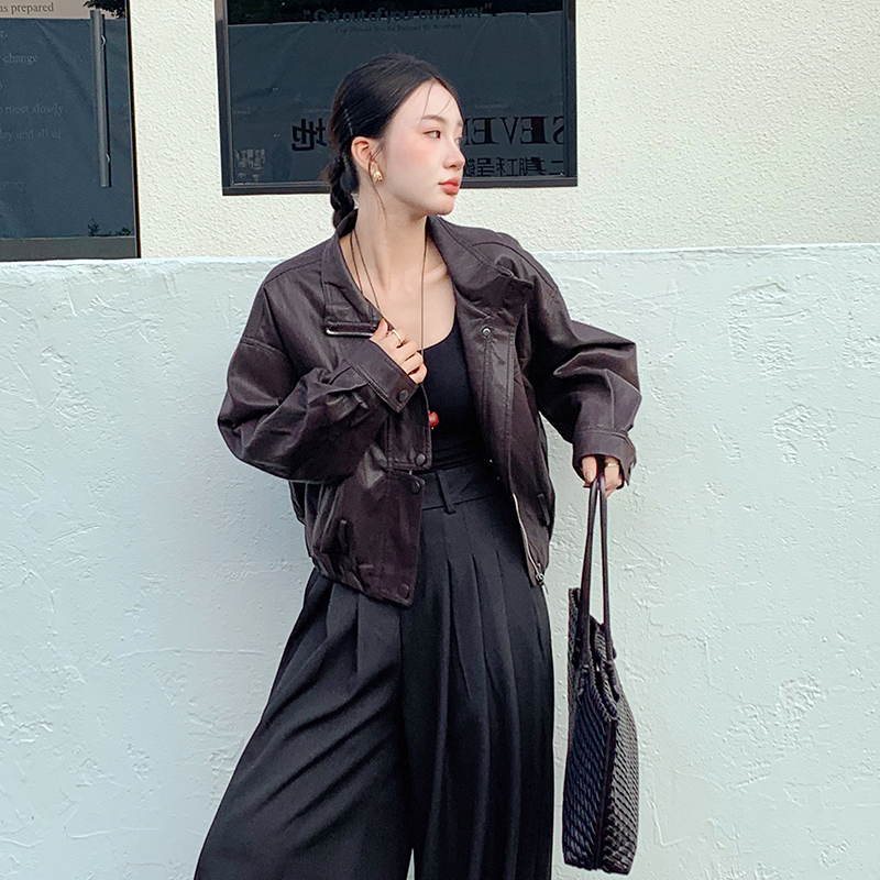 Temperament Casual leather coat short tops