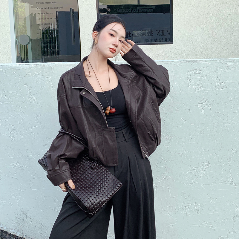 Temperament Casual leather coat short tops