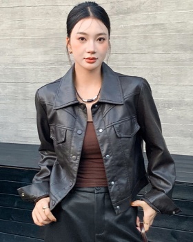 American style back zip coat retro short leather coat