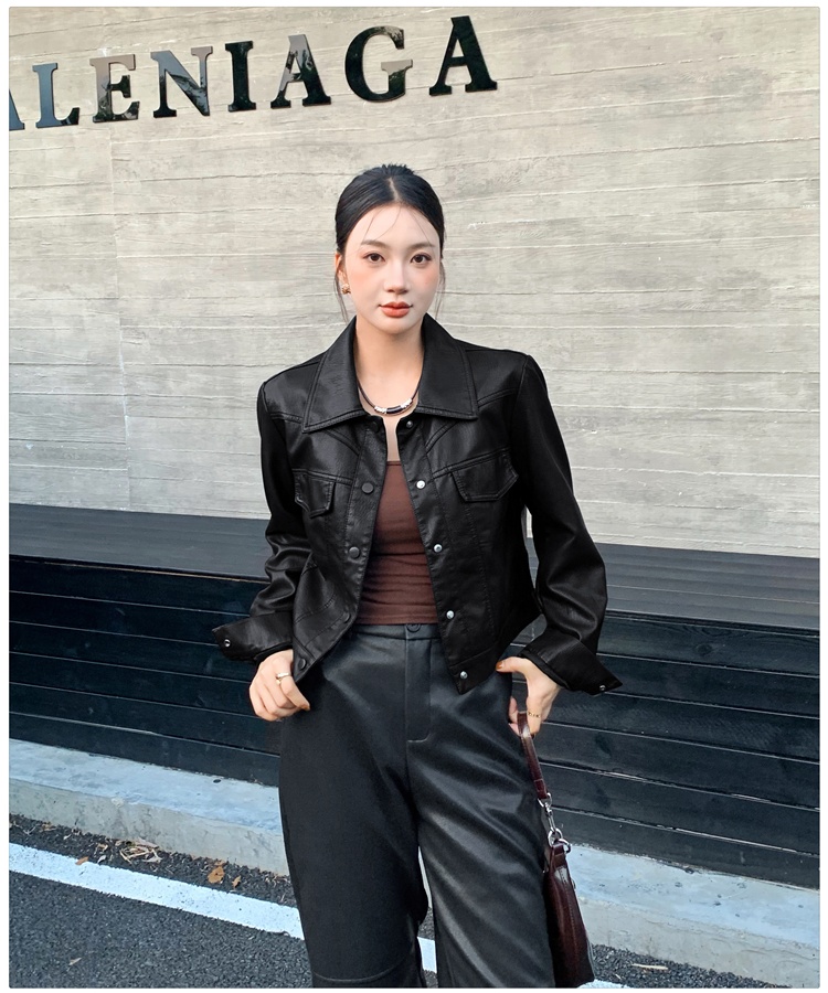 American style back zip coat retro short leather coat