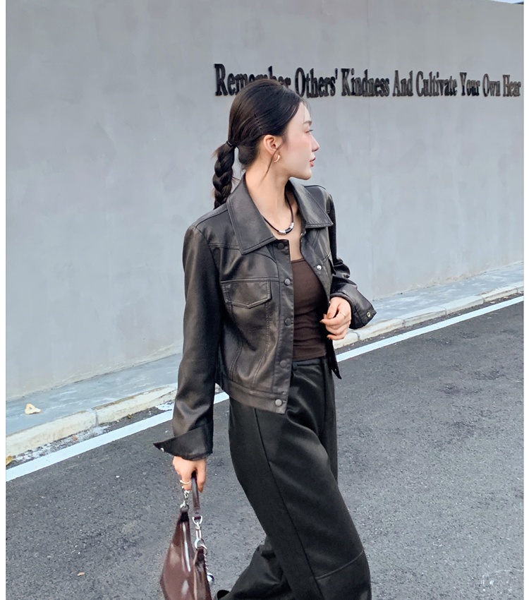 American style back zip coat retro short leather coat