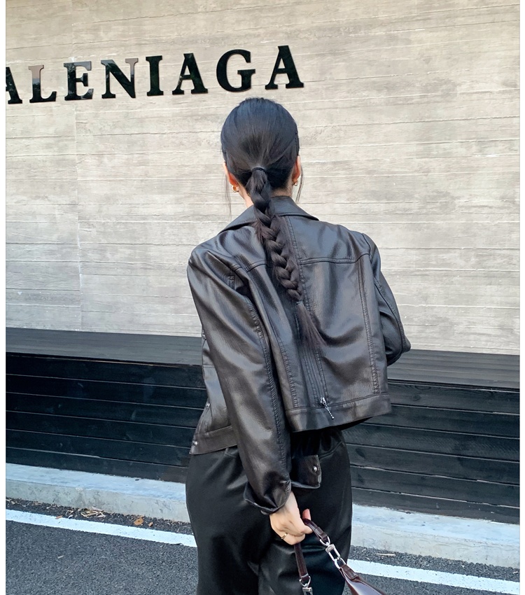 American style back zip coat retro short leather coat