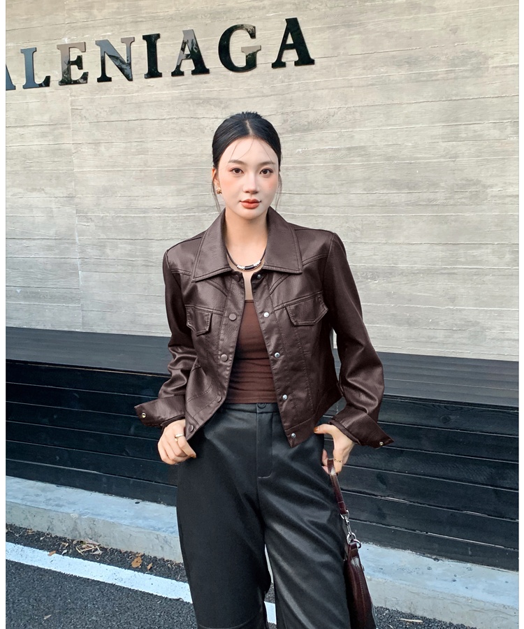 American style back zip coat retro short leather coat