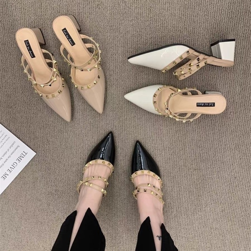 Chanelstyle high-heeled shoes rivet slippers for women