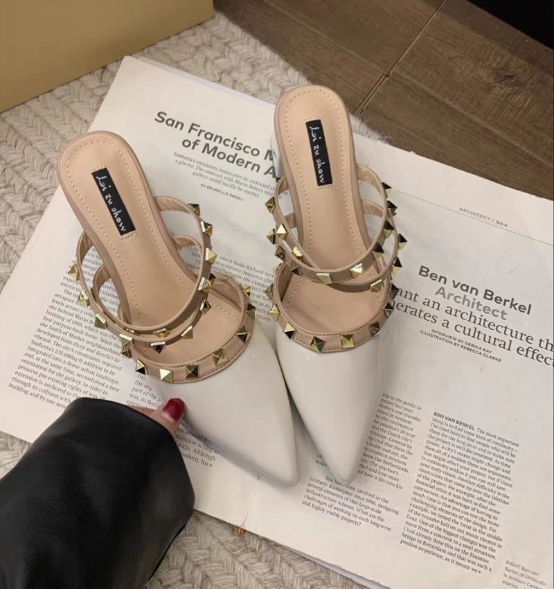Chanelstyle high-heeled shoes rivet slippers for women