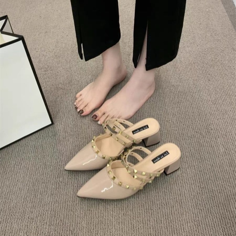 Chanelstyle high-heeled shoes rivet slippers for women