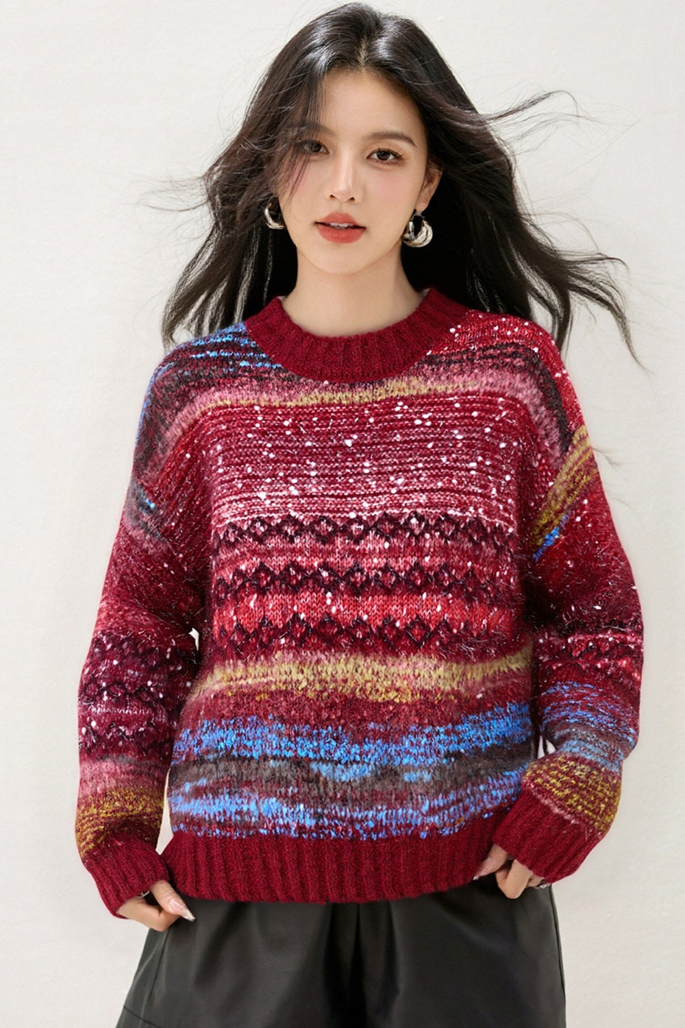 France style gradient sweater knitted tops for women