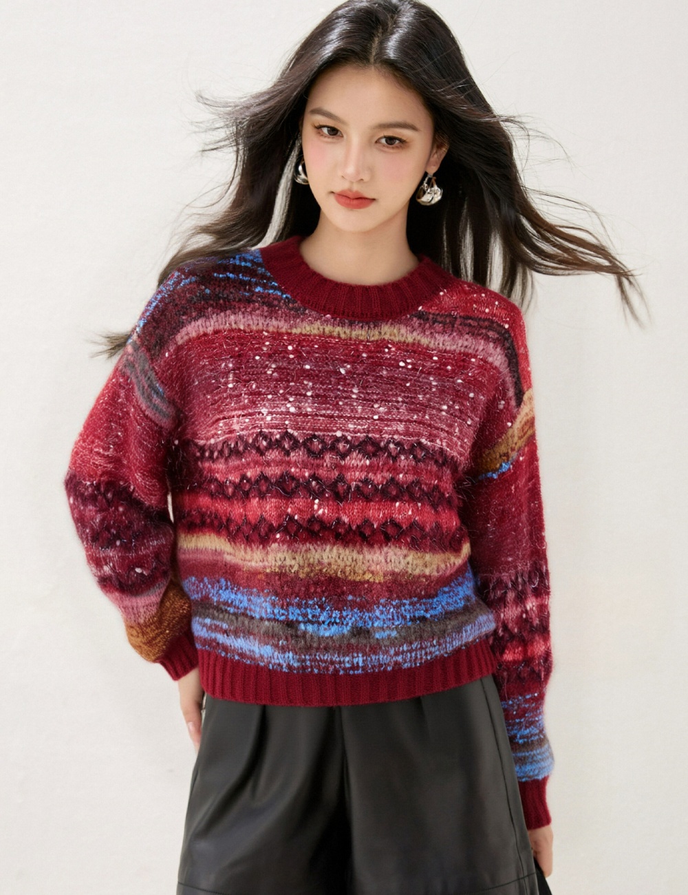 France style gradient sweater knitted tops for women