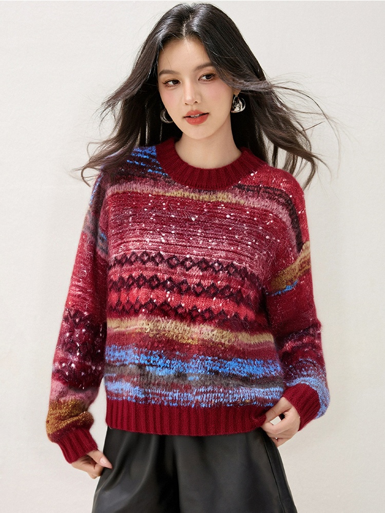France style gradient sweater knitted tops for women