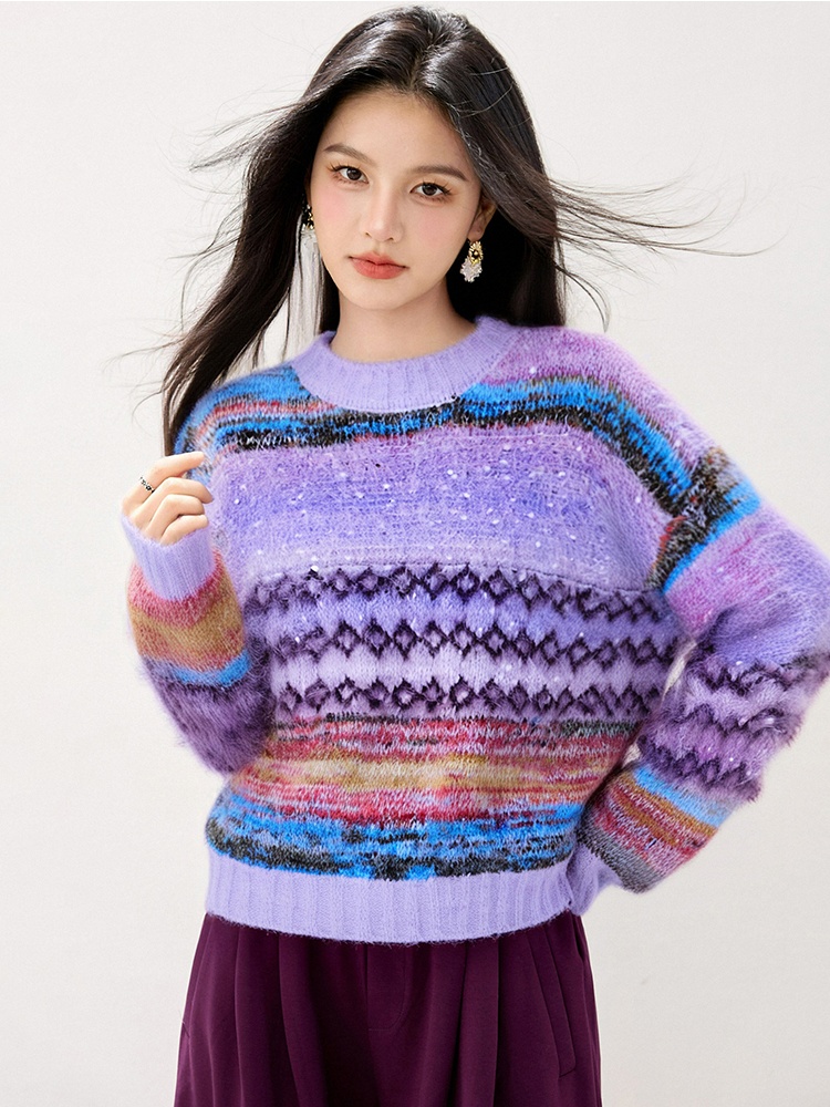 France style gradient sweater knitted tops for women