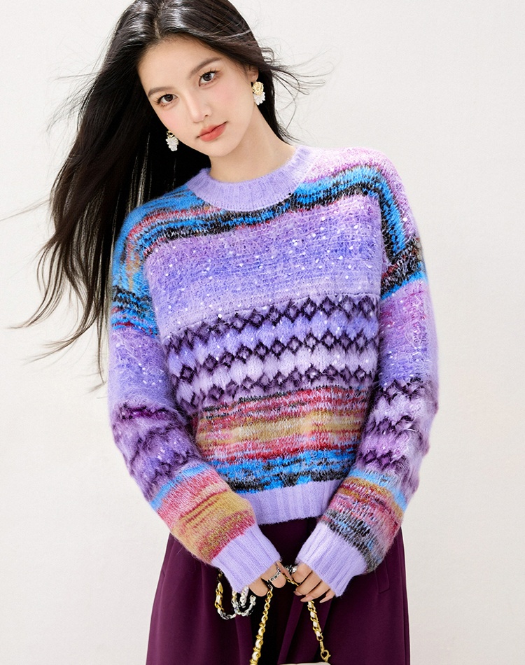 France style gradient sweater knitted tops for women
