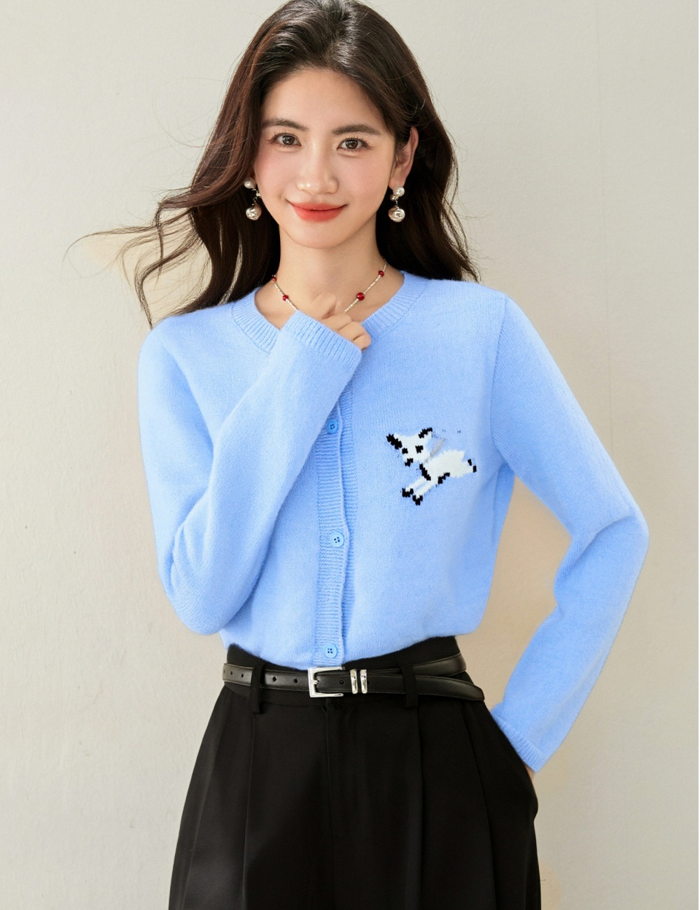 Round neck embroidery cardigan college style tops