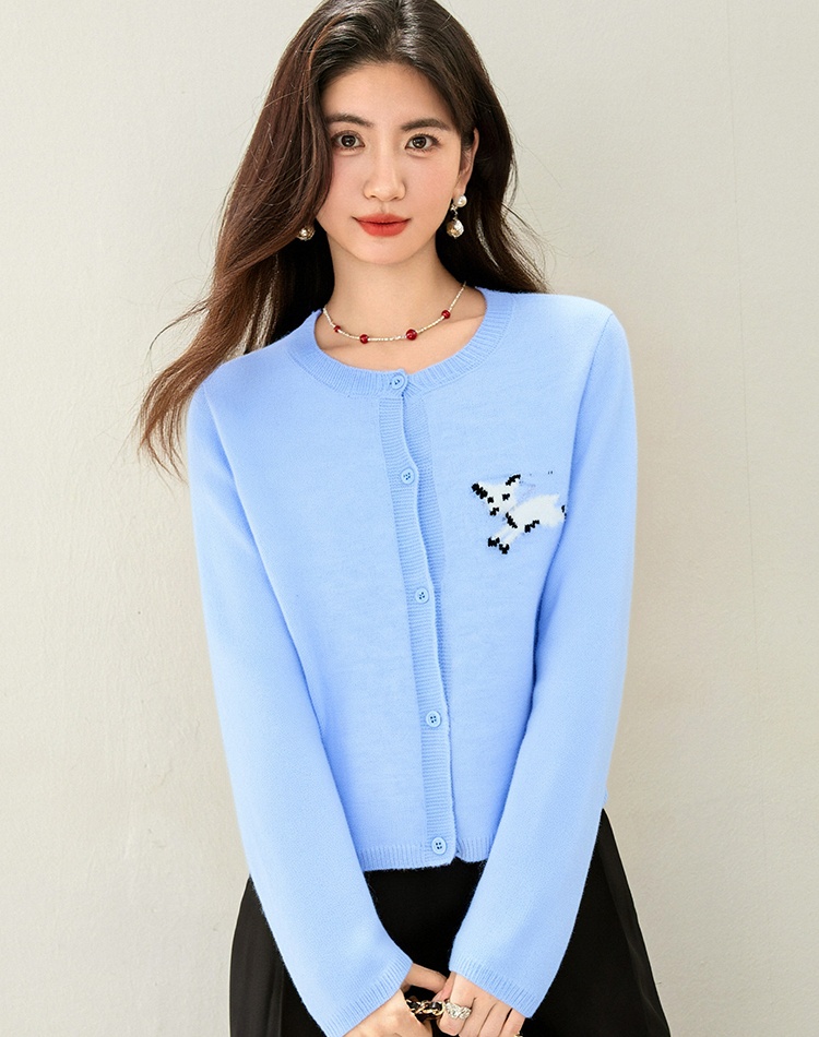 Round neck embroidery cardigan college style tops