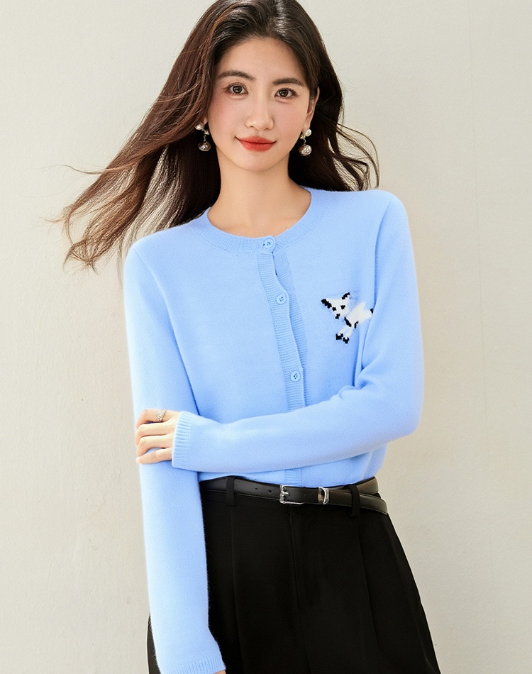 Round neck embroidery cardigan college style tops