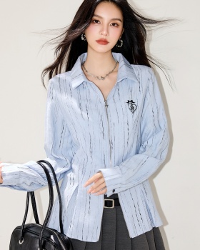 Loose light-blue cardigan street shirt for women