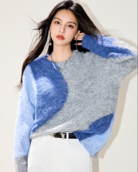 Unique lazy sweater winter blue tops
