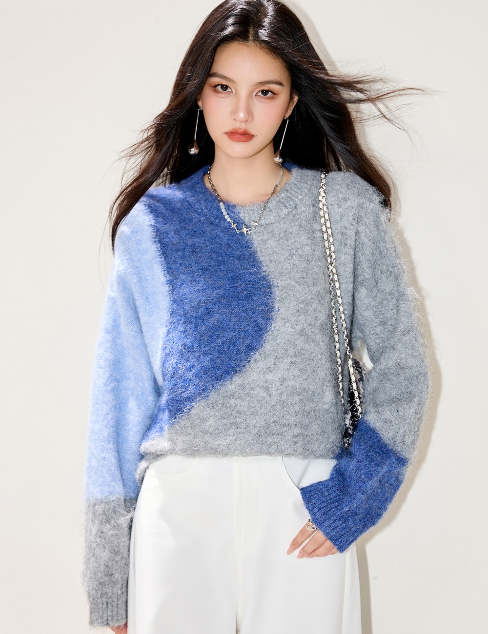 Unique lazy sweater winter blue tops