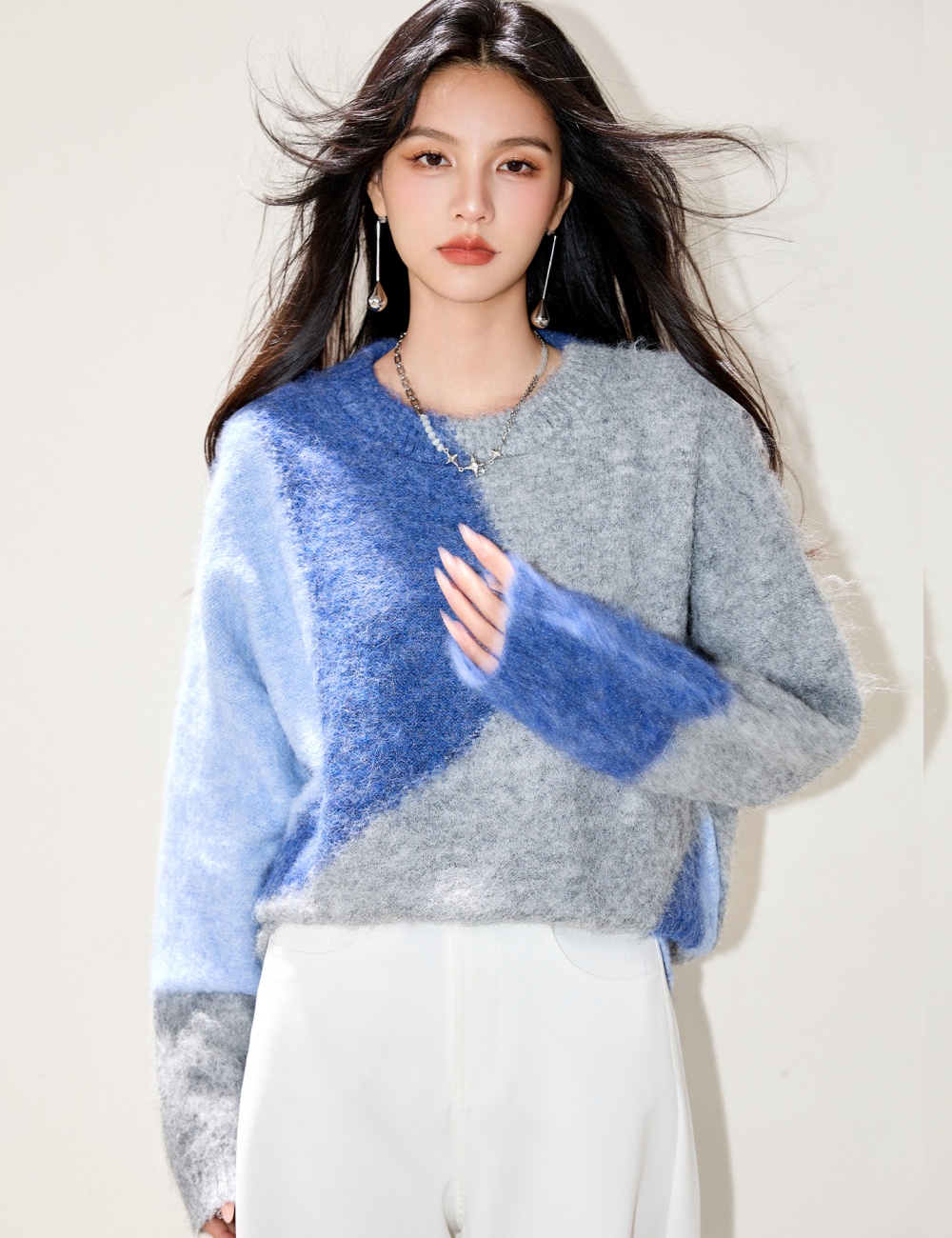 Unique lazy sweater winter blue tops
