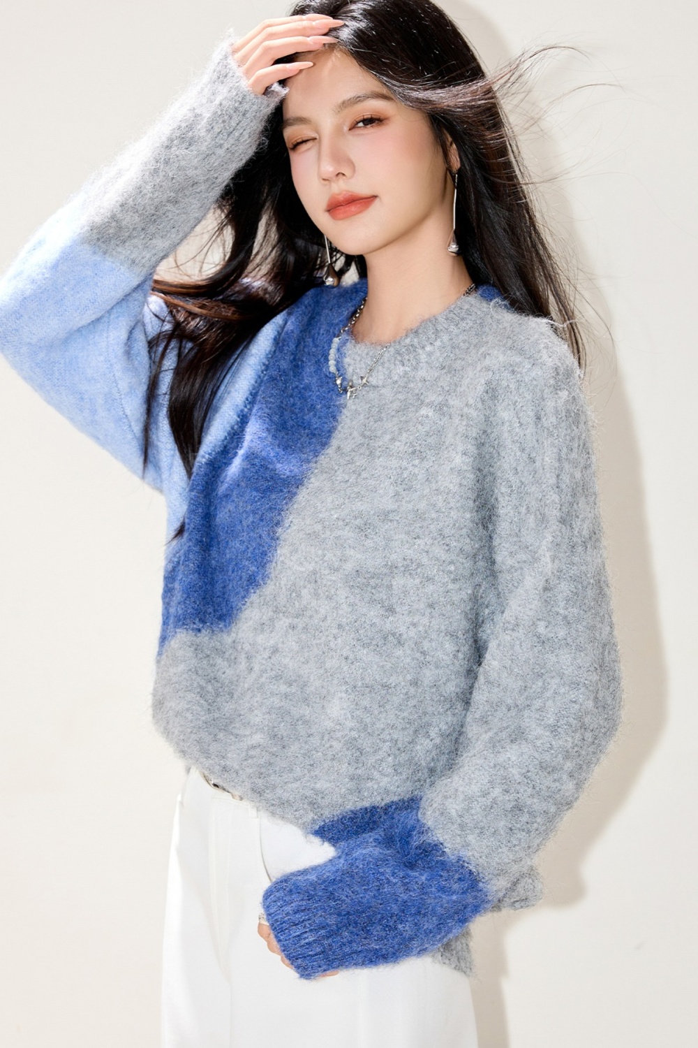 Unique lazy sweater winter blue tops