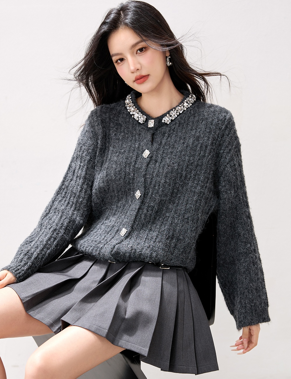 Chanelstyle temperament tops rhinestone elegant cardigan