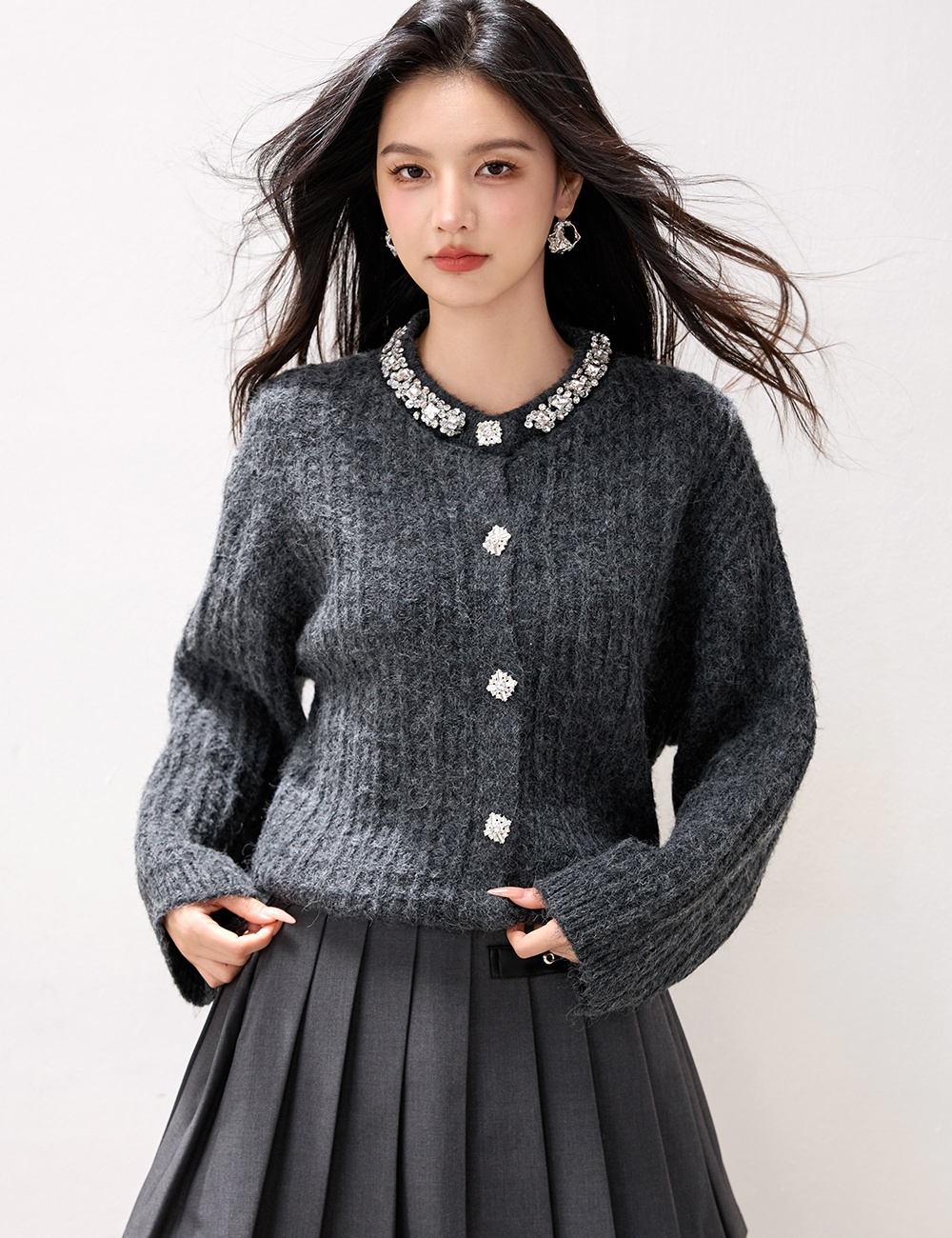 Chanelstyle temperament tops rhinestone elegant cardigan