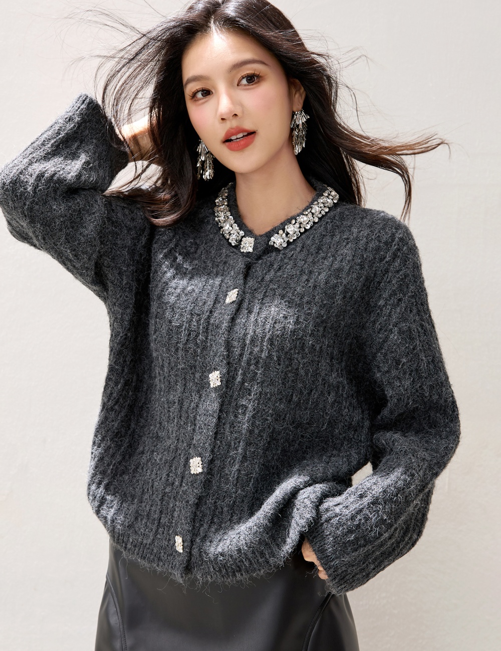 Chanelstyle temperament tops rhinestone elegant cardigan