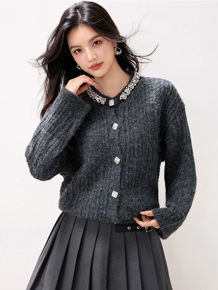 Chanelstyle temperament tops rhinestone elegant cardigan