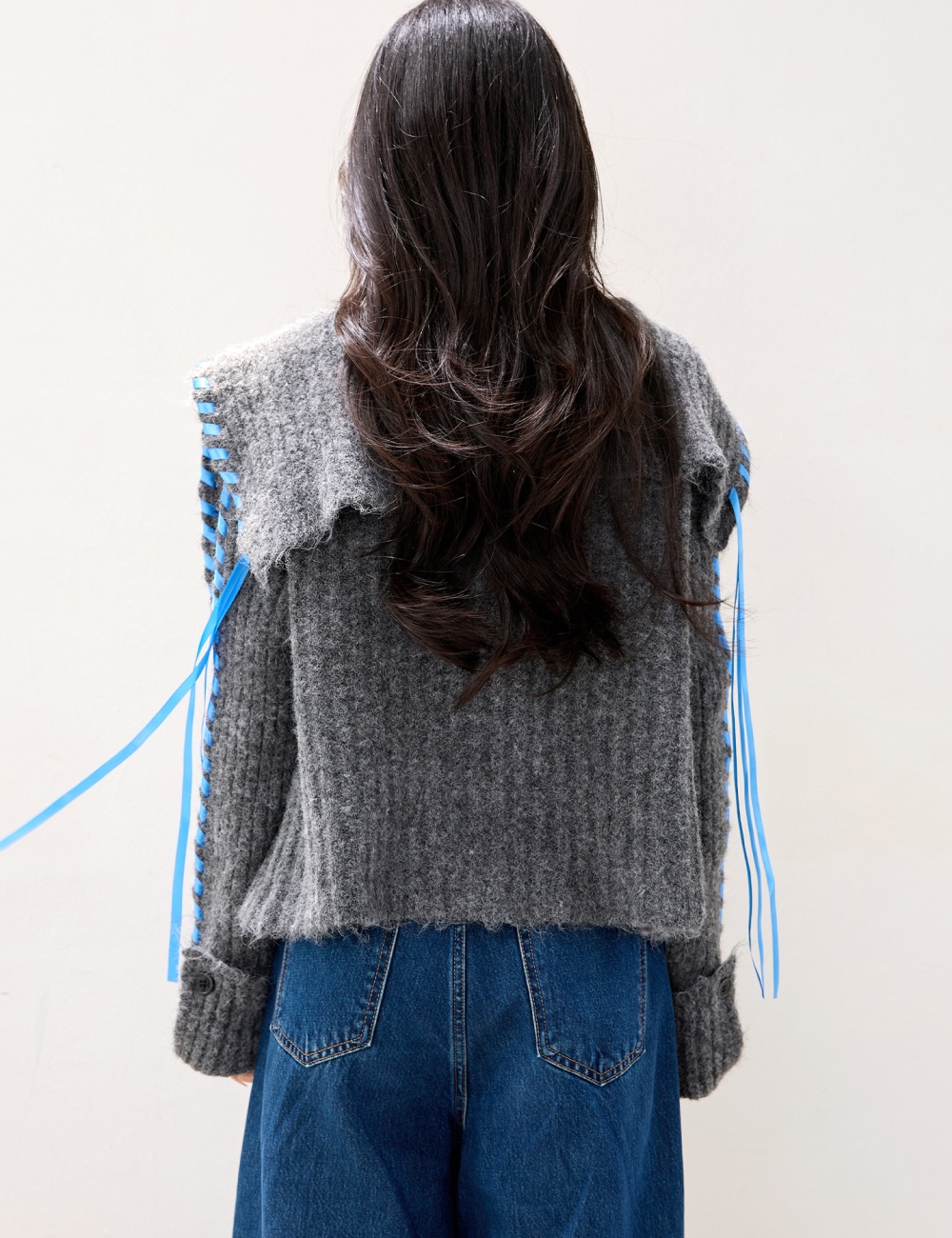 Knitted short wool cardigan large lapel lazy coat for women