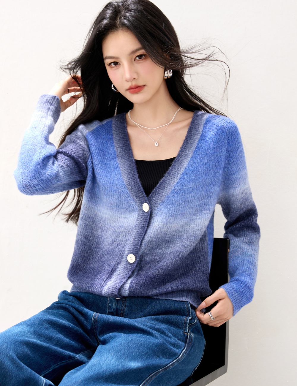 Blooming mixed colors cardigan lazy autumn sweater for women