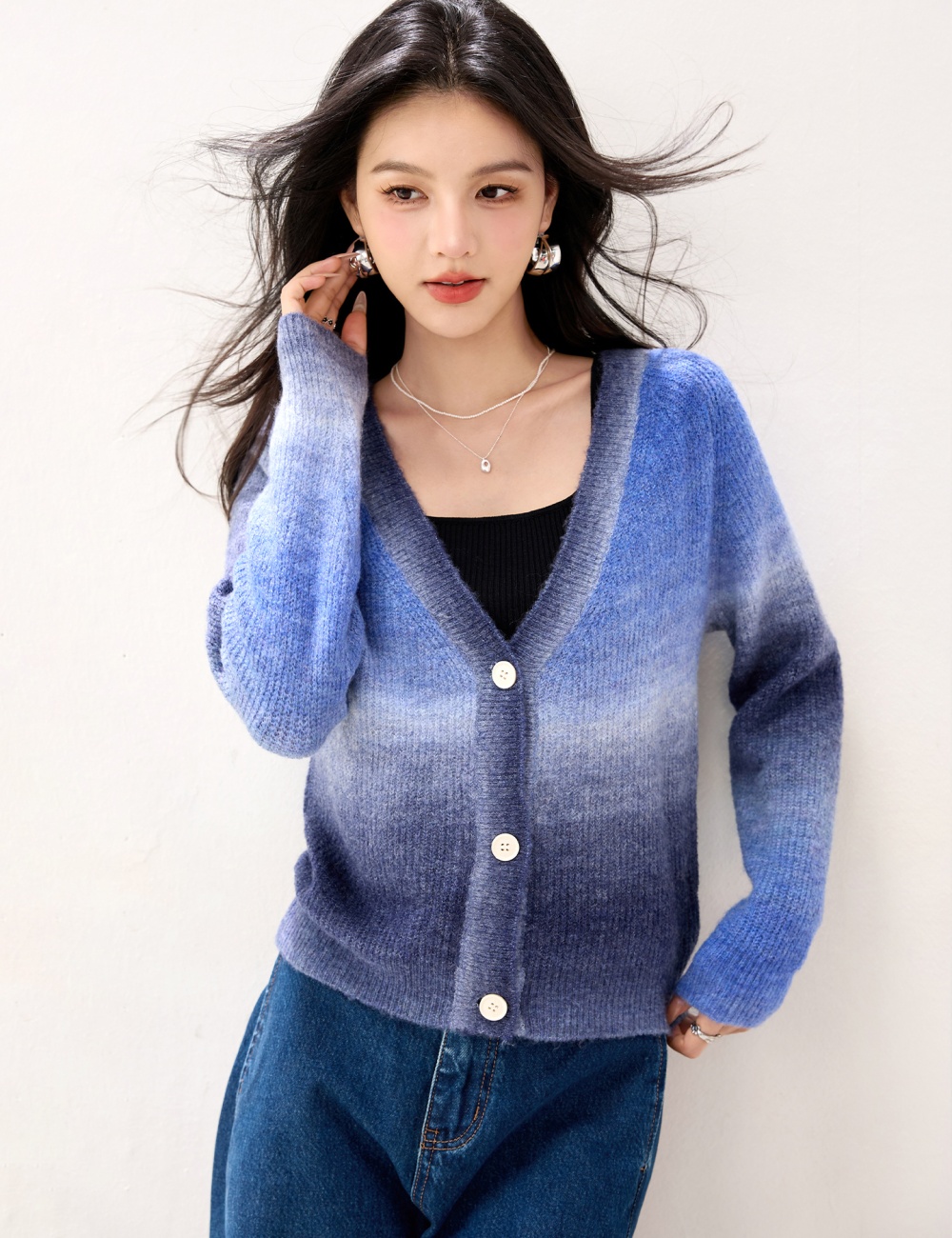 Blooming mixed colors cardigan lazy autumn sweater for women