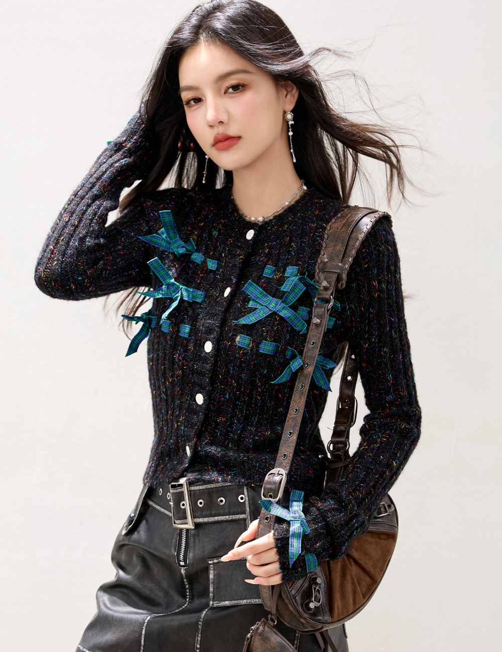 Lazy bow sweater spring loose cardigan for women