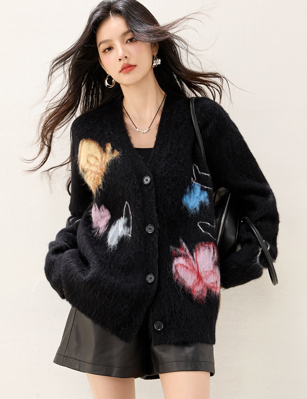 Knitted winter butterfly coat lazy printing jacquard sweater