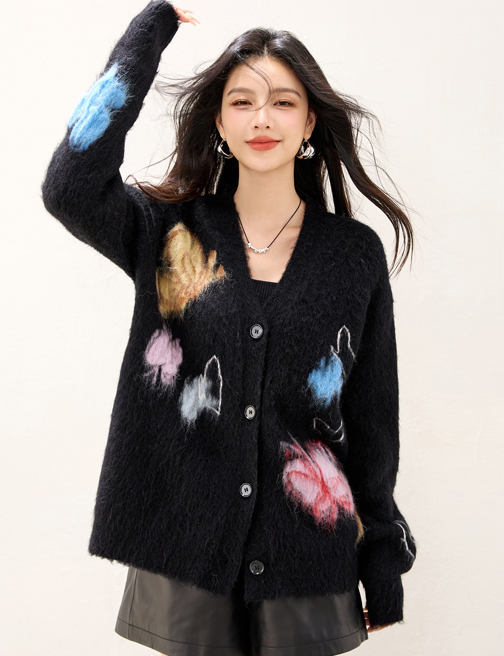 Knitted winter butterfly coat lazy printing jacquard sweater