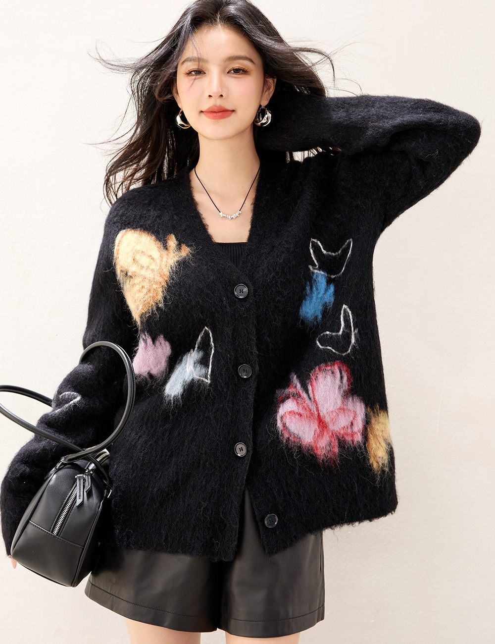 Knitted winter butterfly coat lazy printing jacquard sweater