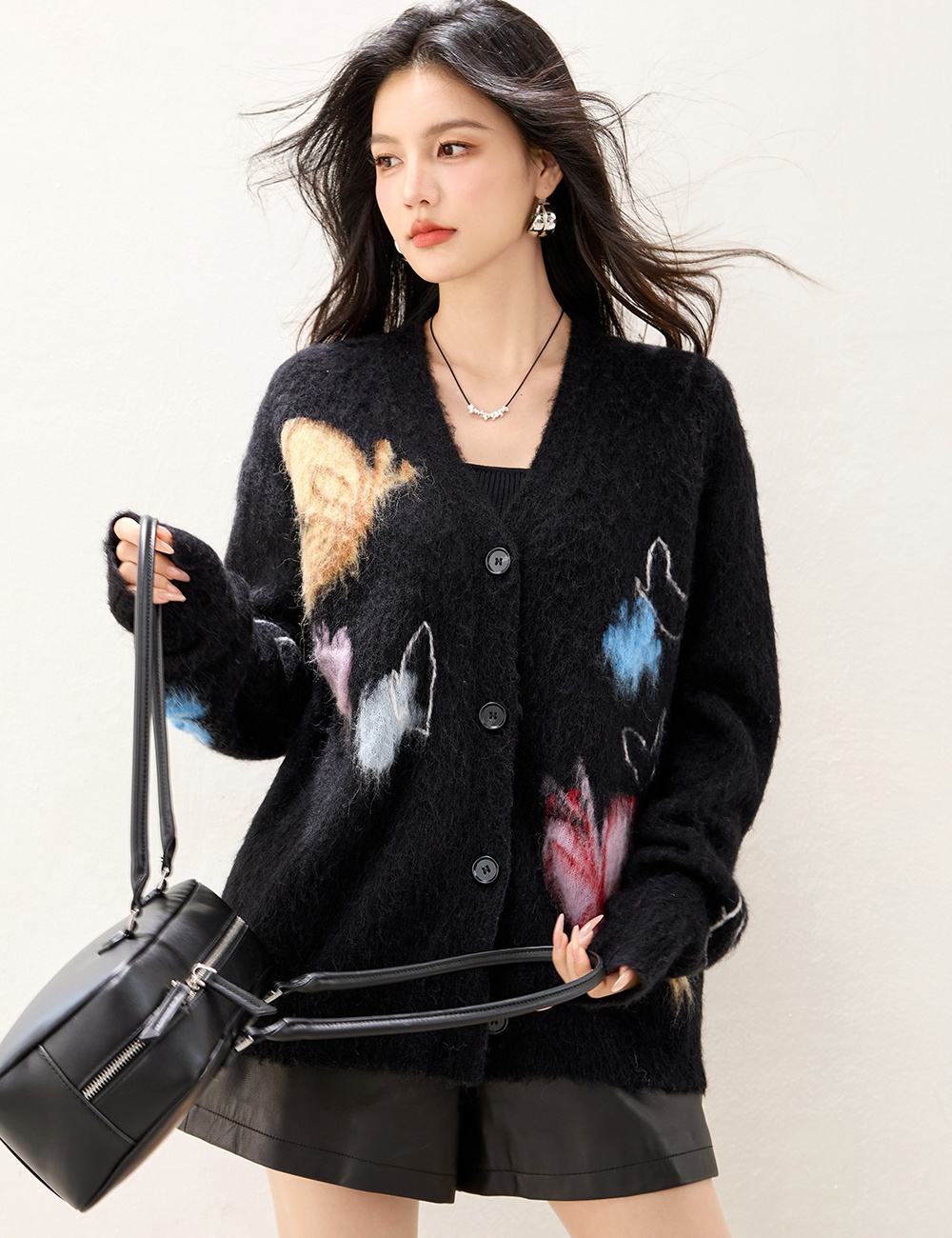 Knitted winter butterfly coat lazy printing jacquard sweater