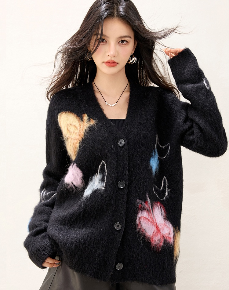 Knitted winter butterfly coat lazy printing jacquard sweater