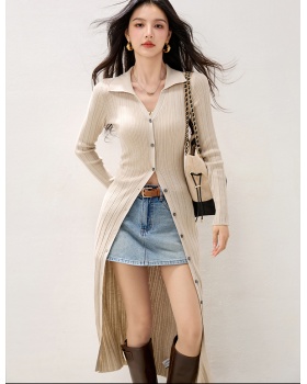 V-neck knitted slim coat black long cardigan for women