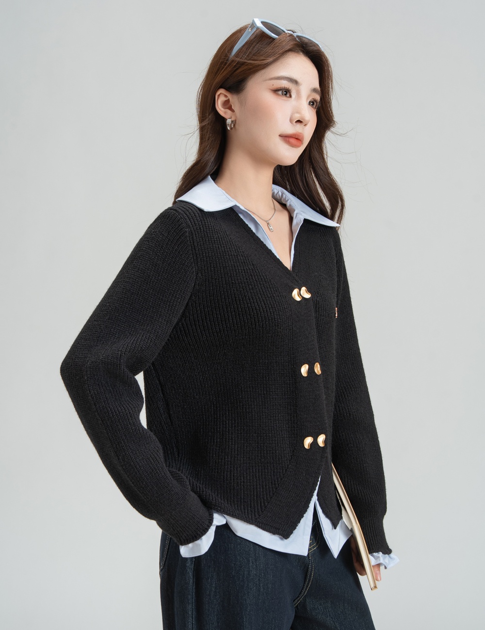 Double-breasted sweater cardigan for women