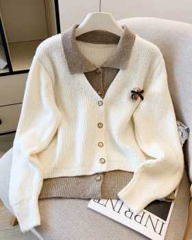 Western style lapel cardigan knitted coat for women