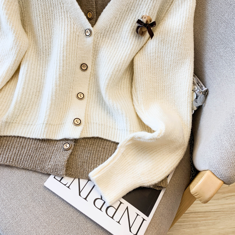 Western style lapel cardigan knitted coat for women