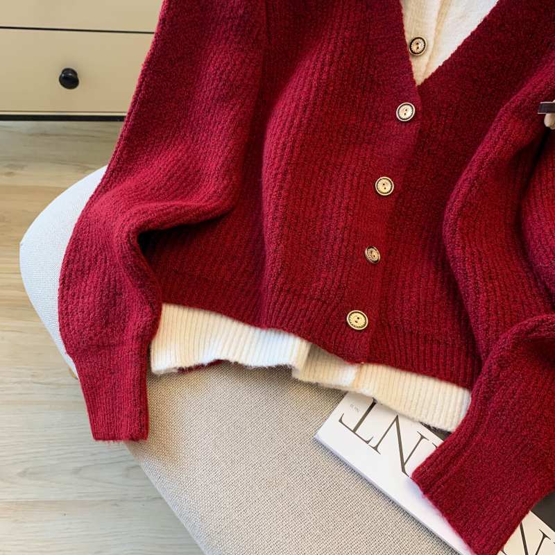 Western style lapel cardigan knitted coat for women