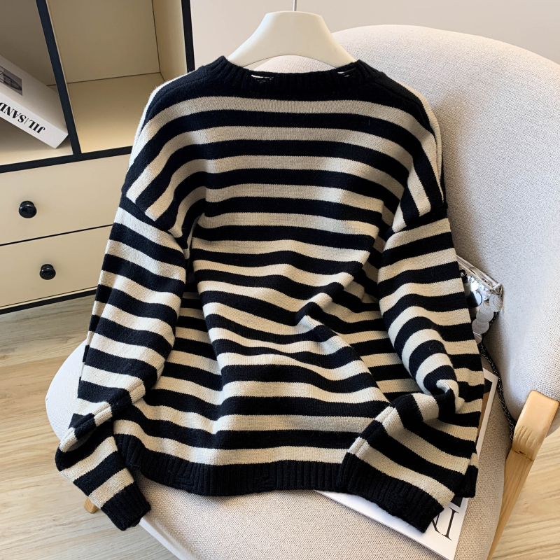 Mixed colors thick sweater Korean style coat for women