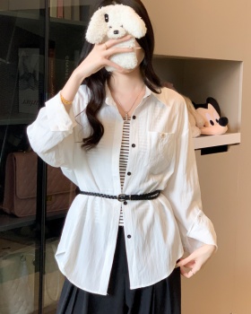 All-match long belt simple autumn shirt 3pcs set