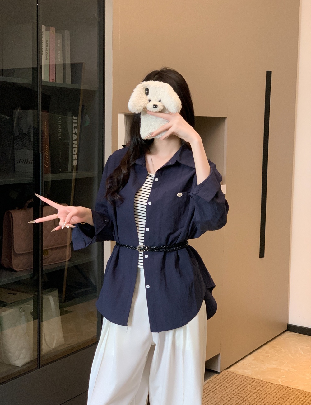 All-match long belt simple autumn shirt 3pcs set