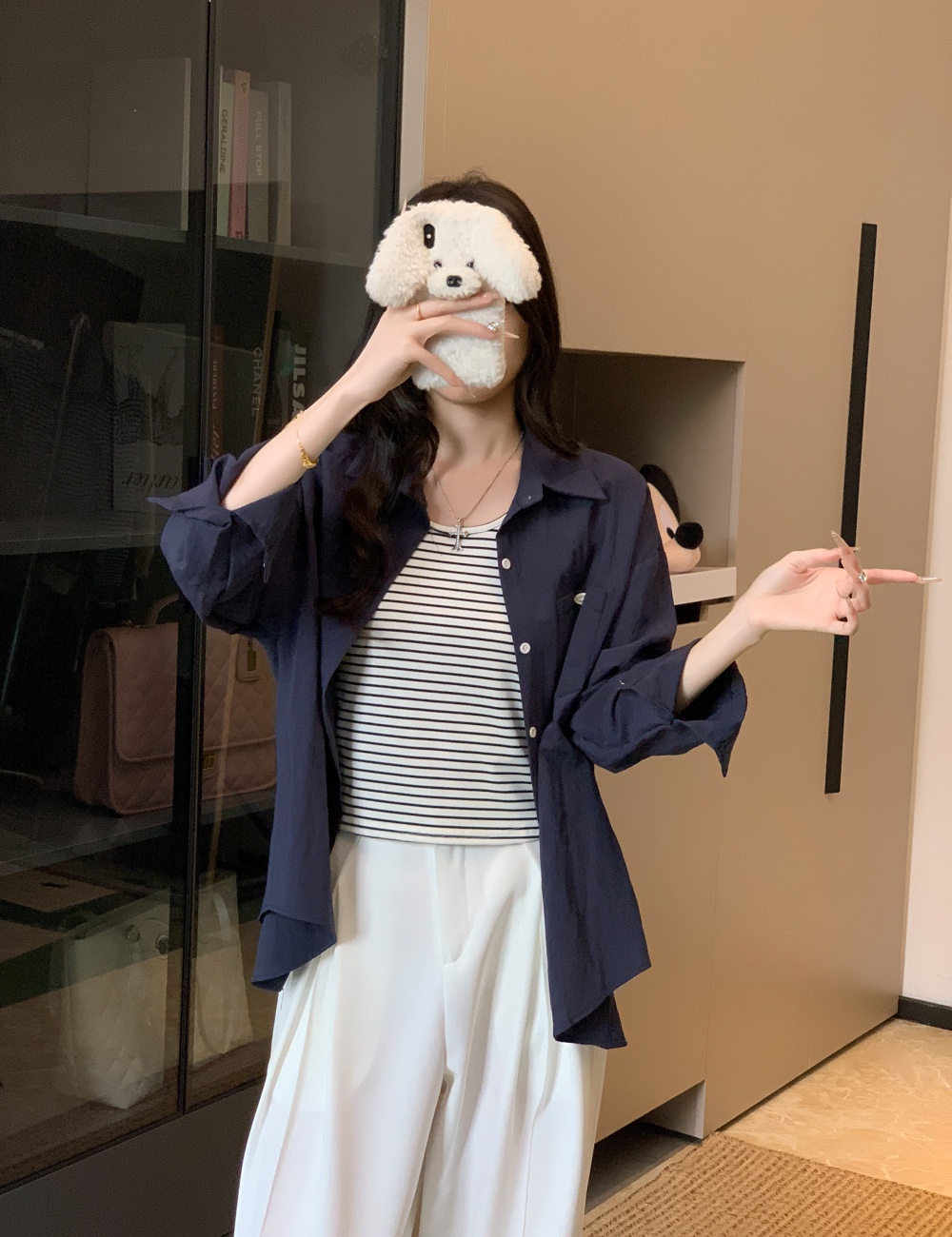 All-match long belt simple autumn shirt 3pcs set