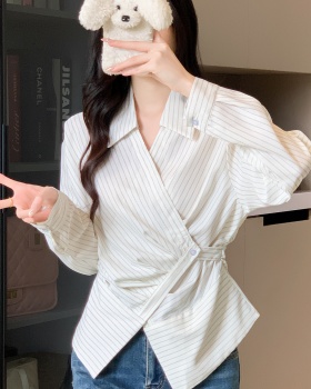 Temperament long sleeve shirt irregular stripe tops