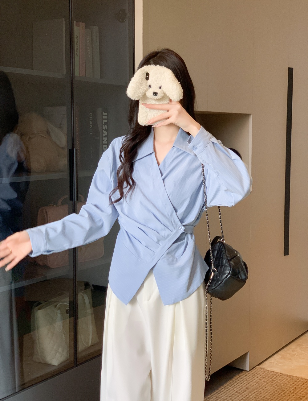 Temperament long sleeve shirt irregular stripe tops
